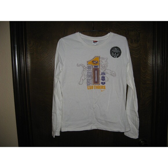 Vintage Mens Nike White Tag LSU Tigers White 2007 Championship LS T-Shirt  M NWT - Picture 1 of 3